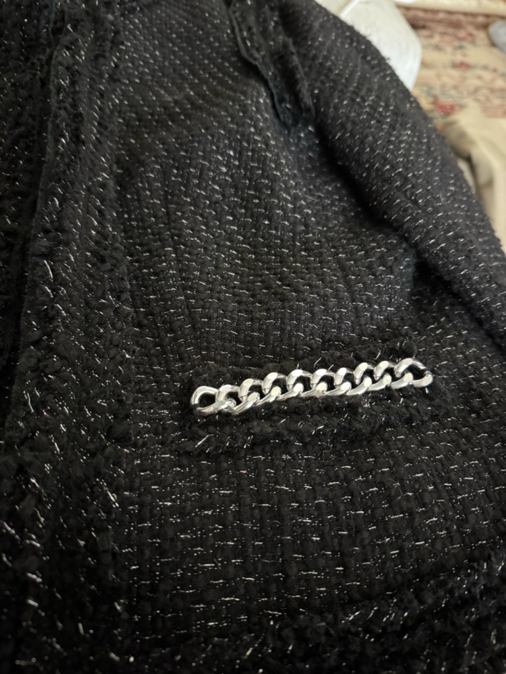 Pink Tartan Black Bouclé Tweed-Style Blazer with Silver Chain Trim. Chanel esque - Picture 4 of 10